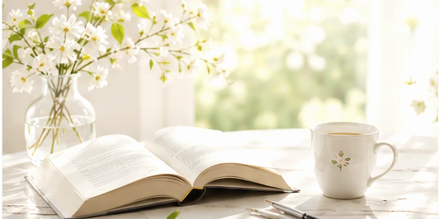 کتاب باز در فضای روشن و آرام